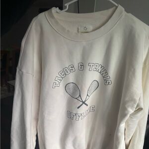 Aerie Cream Crew Neck Sweater with Graphic Design